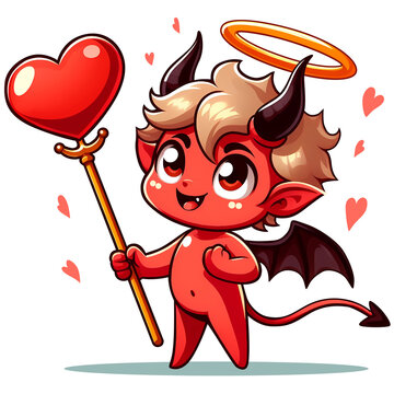 sweet horned devil with heart love vector cartoon character