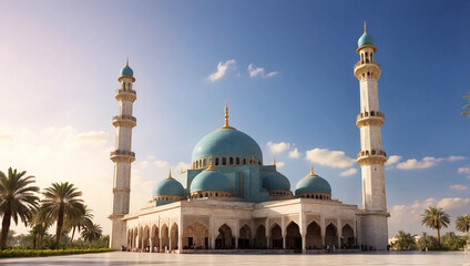 Fototapeta na wymiar Celebrating eid ul fitre with mosque and islamic background