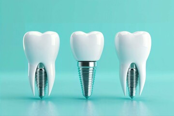 AI generated illustration of three dental implants on a green background