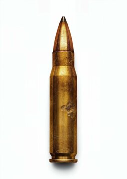 AI generated illustration of upright bullet with a golden hue and visible markings on its casing