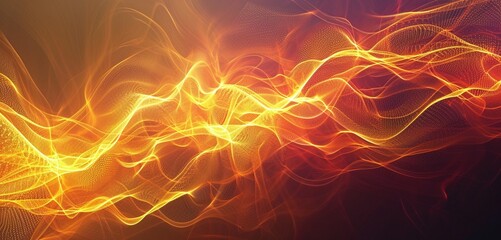 An artistic rendering of an electric grid, silk waves in glowing yellows and oranges, intertwined with lines of energy.