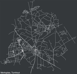 Detailed hand-drawn navigational urban street roads map of the MERKSPLAS COMMUNE of the Belgian municipality of TURNHOUT, Belgium with vivid road lines and name tag on solid background