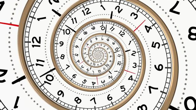 Spiral with clock watch dial. Metaphor of infinity of time. Transience of time. Limited life time. Conceptual video animation. High quality 4k footage