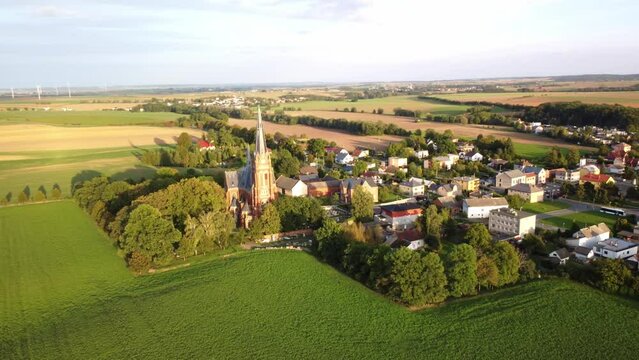 Opava District, Czech Republic - The Church of Jana Krtitele in Sudice Village - Orbit Drone Shot