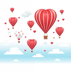 Papier Peint photo Lavable Montgolfière Valentine's Day Hot Air Balloons No background Heart Shaped Balloon Red 