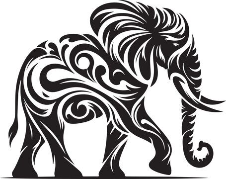 black and white elephant silhouette of vector illustration 