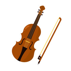 Fototapeta na wymiar Violin in cartoon style isolated on white background. String musical instrument clipart in flat style. Vector illustration