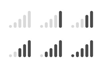 Connection icon set. Mobile phone bar icons. Signal strength Icon. Signal strength indicator. Wireless symbol. Connection levels
