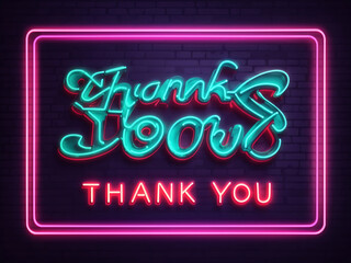 Vector realistic isolated neon sign of Thank You lettering for decoration and covering on the wall background design.