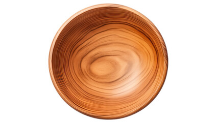 Wooden bowl empty isolated top down view transparent background