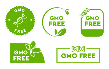 GMO Free - Vector Labels for food products. Green stamps for package. - obrazy, fototapety, plakaty