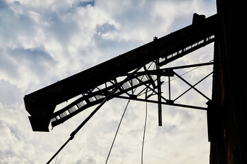 Industrial Crane Silhouette Against Cloudy Sky, Abandoned Ohio Elevator