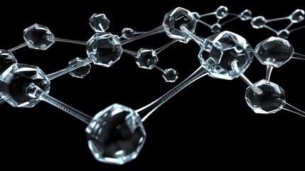 3d render of dna molecular structure. Microscopic model of gene connection on black background. Science and biology.