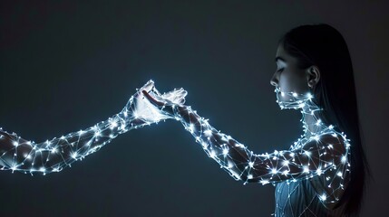 Data technology abstract computer connection. Internet communications across web networks. Embracing technology circuit board micro chip.