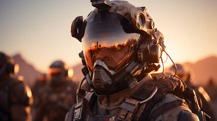 Astronaut Standing on the Rocky Mountain of the Alien Red Planet Mars.