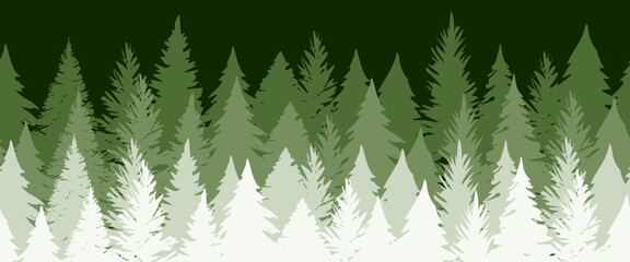 Seamless forest fir landscape border. Vector illustration.
