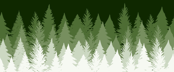 Fototapeta premium Seamless forest fir landscape border. Vector illustration.