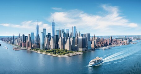 Aerial panoramic view of Lower Manhattan in New York City - obrazy, fototapety, plakaty