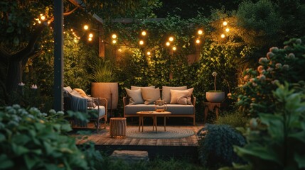 Cozy Evening Garden Patio with Lights
