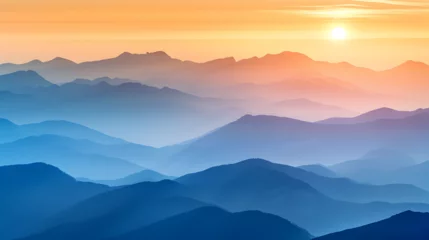 Schilderijen op glas Mountain range at sunrise © AlphaStock