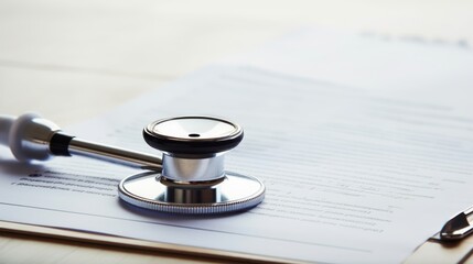 Stethoscope placed on health insurance form for medical coverage, health insurance forms image