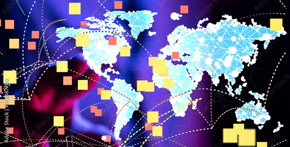 Aufkleber Global network and data exchanges over the world