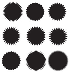 zig-zag circle collection in black color. Circle with sharp and rounded waves edge. Sale and big set of black zig-zag circle sticker, Sale and discount template sticker
