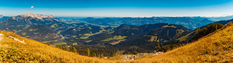 High resolution stitched alpine summer panorama at the famous Kehlsteinhaus, Eagle´s Nest,...