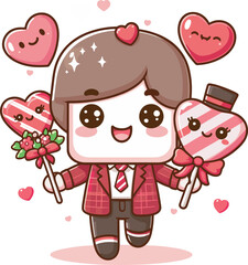 valentines day cartoon boy with candy love
