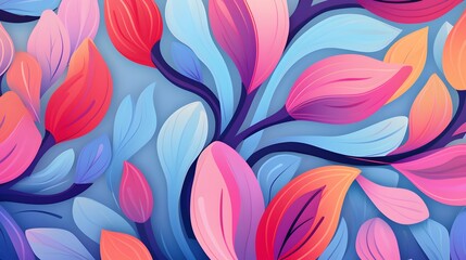 Abstract pattern with floral elements and bright color scheme