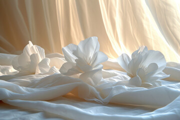 Fototapeta na wymiar White flowers against a soft light background