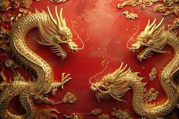 Traditional red and gold Chinese New Year background, Generative AI
