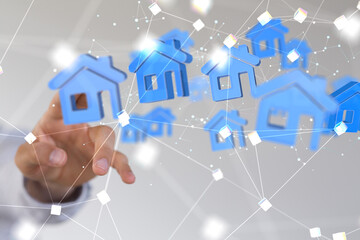 home data. Digital cyberspace with particles and Digital data network connections concept.