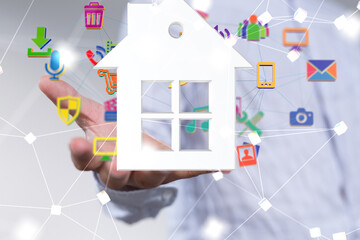 home data. Digital cyberspace with particles and Digital data network connections concept.