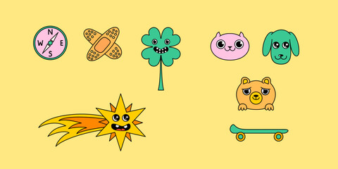 Set of Retro Cartoon characters mascots illustrations