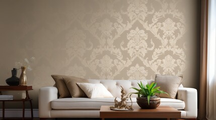 Beige wallpaper that has a pattern