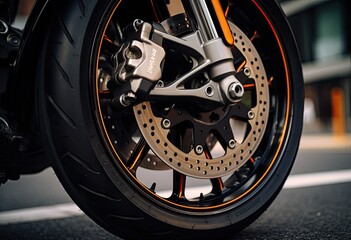 Rear wheel of a motorcycle close-up. Details of a motorcycle.