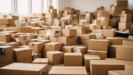 Discover the beauty in organized chaos with our high-quality image of neatly arranged cardboard boxes on a pristine white background. Perfect for concepts of logistics, storage, and shipping.
