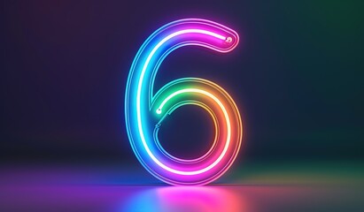 A bright neon number six illuminated against a dark background, ideal for digital art, advertising and creative projects.