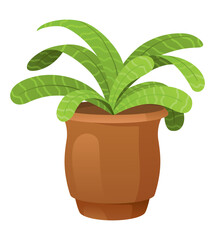 Houseplant with leaves in flower pot. Gardening concept. 3d vector icon. Cartoon minimal style