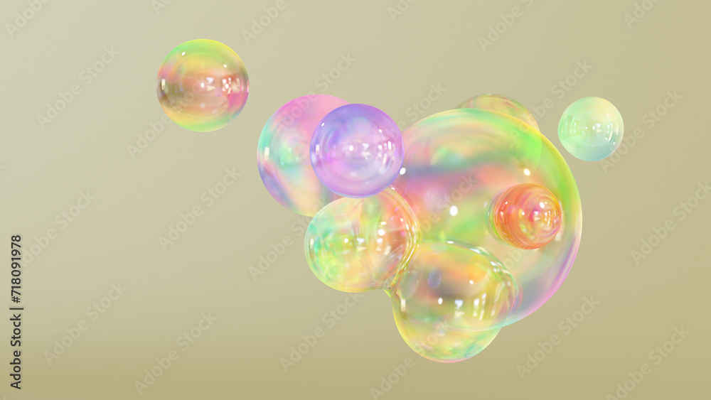 Aufkleber abstract liquid circles on a background of pastel color with spacing. 3d design of a rainbow-colored
