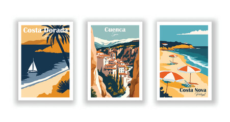 Costa Dorada, Spain. Costa Nova, Portugal. Cuenca, Spain - Vintage Travel Posters © DesignerThc