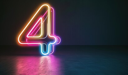 A bright neon number 4 illuminating a dark room, perfect for representing countdowns or number concepts. - obrazy, fototapety, plakaty