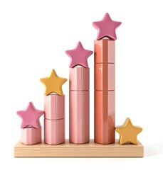 Elegant display with stars arranged in height on a wooden base