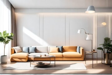 Bright and cozy modern living room interior have sofa and lamp with white wall background