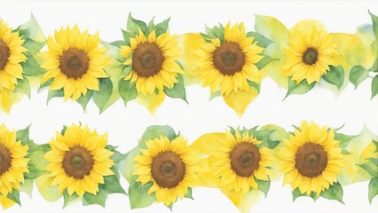 Watercolor Sunflower pattern White background