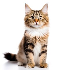 Funny beautiful cat or kitten with beautiful eyes. Pets and lifestyle concept. Beautiful fluffy cat on white background. Generative AI
