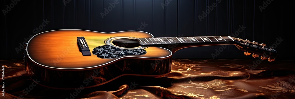 Poster Colorful guitar abstraction of musical instruments, modern and abstract multicolor music background with fluid structure, generative ai