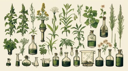 Vintage style illustration of a set of plants used to create narcotic poisons - obrazy, fototapety, plakaty