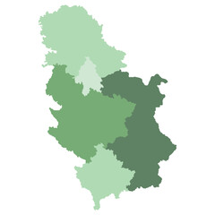 Fototapeta premium Serbia map. Map of Serbia in five main regions in multicolor